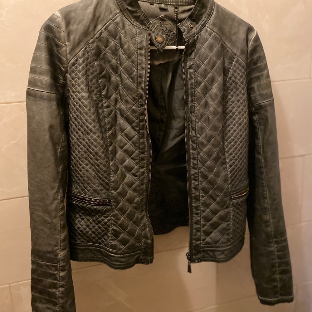Green faux leather jacket